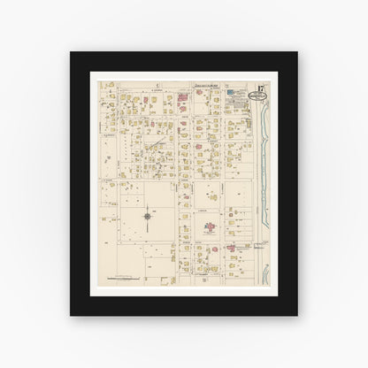 Old map wall art mockup — black gallery frame with white mat — Sanborn Fire Insurance Map from Gainesville, Cooke County, Texas (1922), Sheet #0017