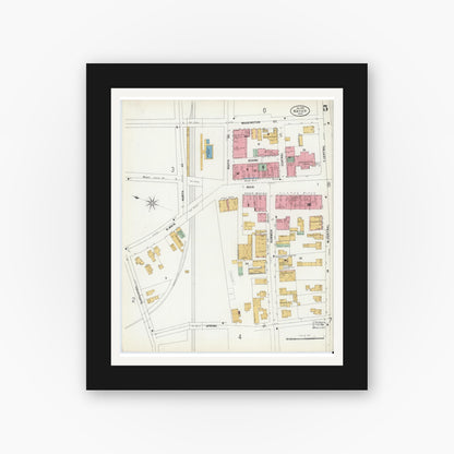 Old map wall art mockup — black gallery frame with white mat — Sanborn Fire Insurance Map from Natick, Middlesex County, Massachusetts (1899), Sheet #0005