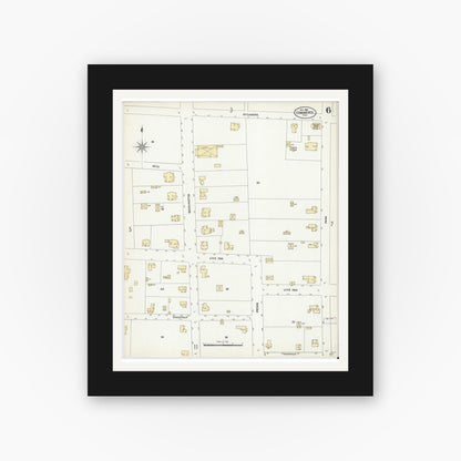 Old map wall art mockup — black gallery frame with white mat — Sanborn Fire Insurance Map from Commerce, Hunt County, Texas (1906), Sheet #0006