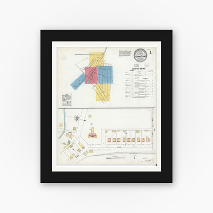 Old map wall art mockup — black gallery frame with white mat — Sanborn Fire Insurance Map from Roaring Spring, Blair County, Pennsylvania (1904) - Complete Map Set