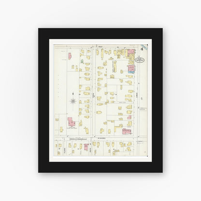 Old map wall art mockup — black gallery frame with white mat — Sanborn Fire Insurance Map from Fairport, Monroe County, New York (1898), Sheet #0004