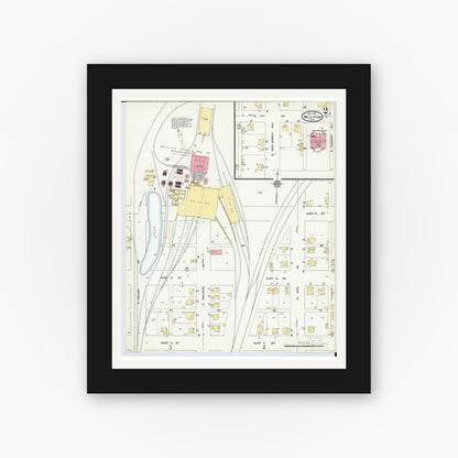 Old map wall art mockup — black gallery frame with white mat — Sanborn Fire Insurance Map from Wellston, Jackson County, Ohio (1911), Sheet #0002