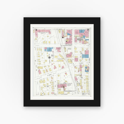 Old map wall art mockup — black gallery frame with white mat — Sanborn Fire Insurance Map from Ann Arbor, Washtenaw County, Michigan (1925), Sheet #0003