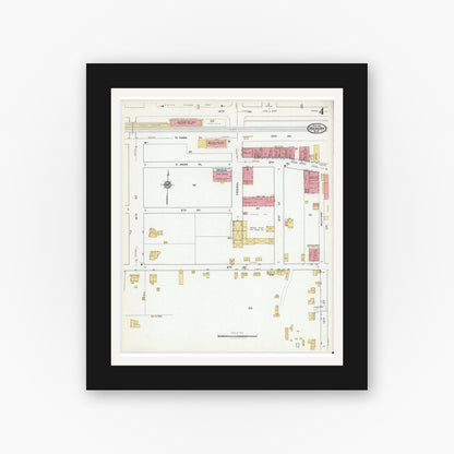 Old map wall art mockup — black gallery frame with white mat — Sanborn Fire Insurance Map from Hickory, Catawba County, North Carolina (1919), Sheet #0004