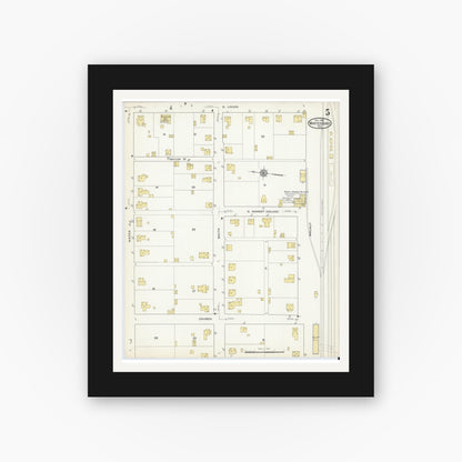 Old map wall art mockup — black gallery frame with white mat — Sanborn Fire Insurance Map from Whitesboro, Grayson County, Texas (1915), Sheet #0005