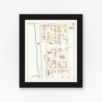 Old map wall art mockup — black gallery frame with white mat — Sanborn Fire Insurance Map from Huntingdon, Huntingdon County, Pennsylvania (1906), Sheet #0002