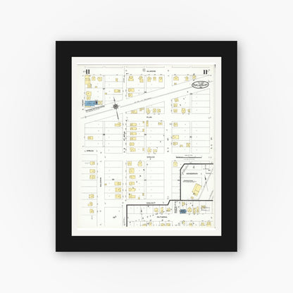 Old map wall art mockup — black gallery frame with white mat — Sanborn Fire Insurance Map from Poplar Bluff, Butler County, Missouri (1924), Sheet #0011