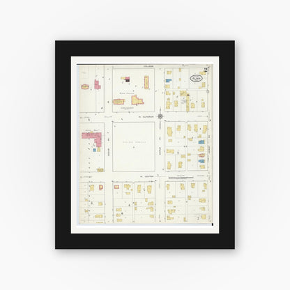 Old map wall art mockup — black gallery frame with white mat — Sanborn Fire Insurance Map from Alma, Gratiot County, Michigan (1917), Sheet #0002