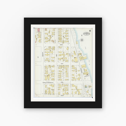 Old map wall art mockup — black gallery frame with white mat — Sanborn Fire Insurance Map from Port Huron, Saint Clair County, Michigan (1898), Sheet #0006