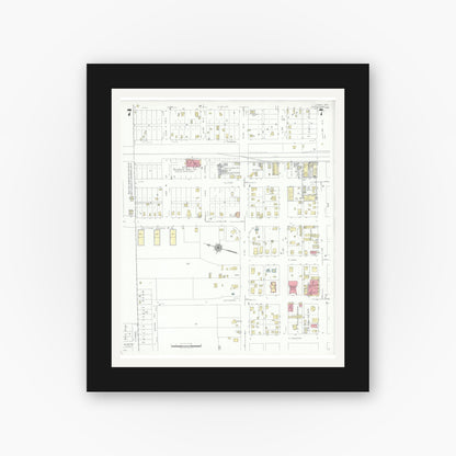 Old map wall art mockup — black gallery frame with white mat — Sanborn Fire Insurance Map from Lamesa, Dawson County, Texas (1939), Sheet #0007
