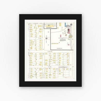 Old map wall art mockup — black gallery frame with white mat — Sanborn Fire Insurance Map from Herrin, Williamson County, Illinois (1922), Sheet #0018