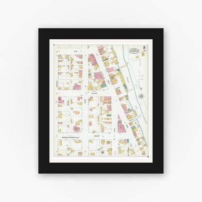 Old map wall art mockup — black gallery frame with white mat — Sanborn Fire Insurance Map from West Bend, Washington County, Wisconsin (1900), Sheet #0003