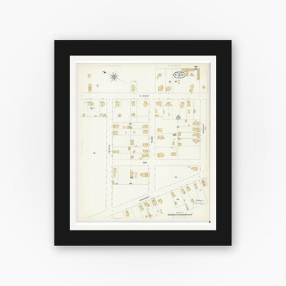 Old map wall art mockup — black gallery frame with white mat — Sanborn Fire Insurance Map from Elmer, Salem County, New Jersey (1908), Sheet #0002