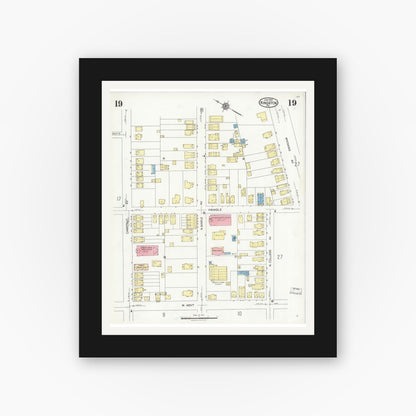 Old map wall art mockup — black gallery frame with white mat — Sanborn Fire Insurance Map from Kingston, Luzerne County, Pennsylvania (1925), Sheet #0019