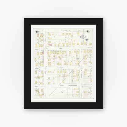 Old map wall art mockup — black gallery frame with white mat — Sanborn Fire Insurance Map from Owosso, Shiawassee County, Michigan (1930), Sheet #0010