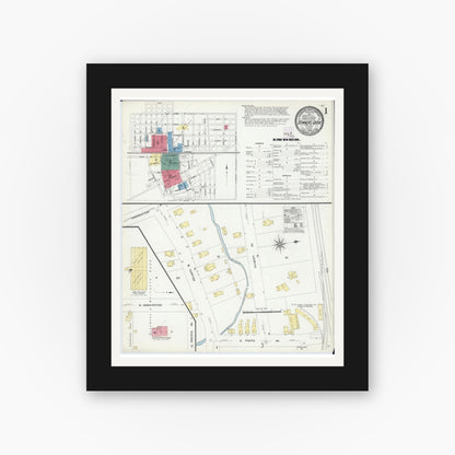 Old map wall art mockup — black gallery frame with white mat — Sanborn Fire Insurance Map from Downers Grove, Dupage County, Illinois (1909), Sheet #0001