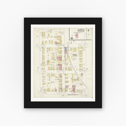 Old map wall art mockup — black gallery frame with white mat — Sanborn Fire Insurance Map from Millville, Cumberland County, New Jersey (1915), Sheet #0002