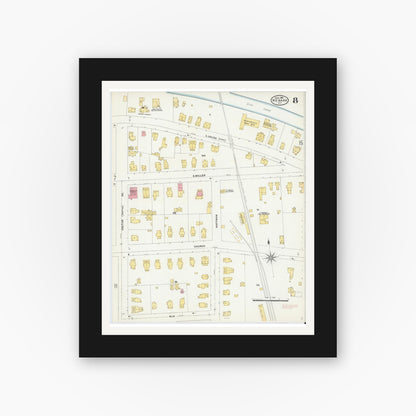 Old map wall art mockup — black gallery frame with white mat — Sanborn Fire Insurance Map from Newark, Wayne County, New York (1906), Sheet #0008