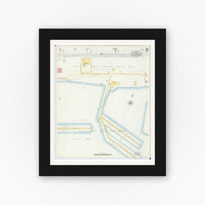 Old map wall art mockup — black gallery frame with white mat — Sanborn Fire Insurance Map from East Tawas, Iosco County, Michigan (1898), Sheet #0008
