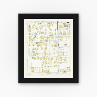 Old map wall art mockup — black gallery frame with white mat — Sanborn Fire Insurance Map from Everett, Middlesex County, Massachusetts (1903), Sheet #0033