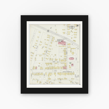 Old map wall art mockup — black gallery frame with white mat — Sanborn Fire Insurance Map from Rome, Oneida County, New York (1894), Sheet #0013