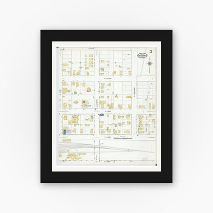 Old map wall art mockup — black gallery frame with white mat — Sanborn Fire Insurance Map from Bessemer, Gogebic County, Michigan (1917), Sheet #0003