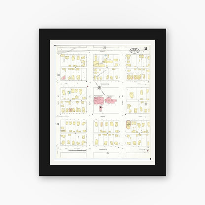 Old map wall art mockup — black gallery frame with white mat — Sanborn Fire Insurance Map from Waterloo, Black Hawk County, Iowa (1910), Sheet #0031