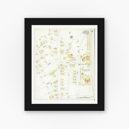 Old map wall art mockup — black gallery frame with white mat — Sanborn Fire Insurance Map from Bridgeton, Cumberland County, New Jersey (1908), Sheet #0004