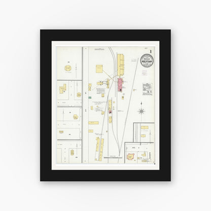 Old map wall art mockup — black gallery frame with white mat — Sanborn Fire Insurance Map from Midlothian, Ellis County, Texas (1904) - Complete Map Set