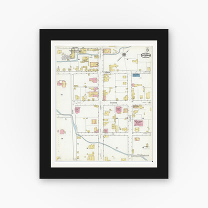 Old map wall art mockup — black gallery frame with white mat — Sanborn Fire Insurance Map from Blacksburg, Montgomery County, Virginia (1921), Sheet #0003