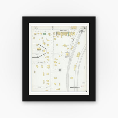 Old map wall art mockup — black gallery frame with white mat — Sanborn Fire Insurance Map from Savannah, Wayne County, New York (1901), Sheet #0002