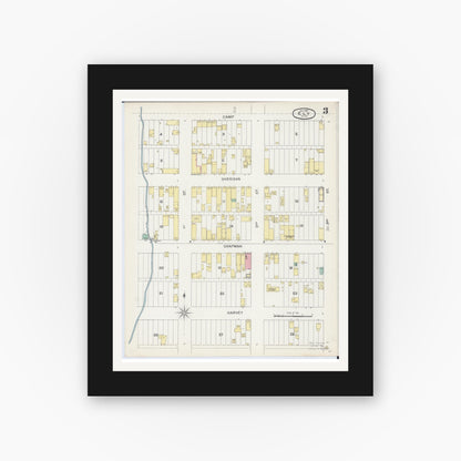 Old map wall art mockup — black gallery frame with white mat — Sanborn Fire Insurance Map from Ely, Saint Louis County, Minnesota (1892), Sheet #0003