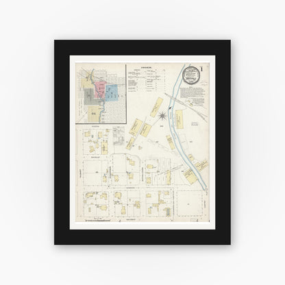 Old map wall art mockup — black gallery frame with white mat — Sanborn Fire Insurance Map from Martinez, Contra Costa County, California (1897) - Complete Map Set