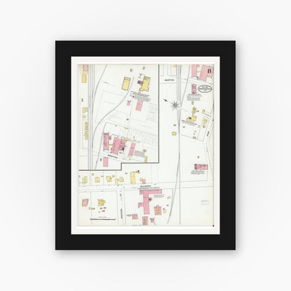 Old map wall art mockup — black gallery frame with white mat — Sanborn Fire Insurance Map from Statesville, Iredell County, North Carolina (1905), Sheet #0008
