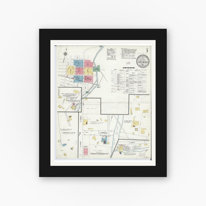 Old map wall art mockup — black gallery frame with white mat — Sanborn Fire Insurance Map from Greenfield, Highland County, Ohio (1910), Sheet #0001