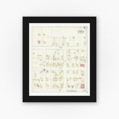 Old map wall art mockup — black gallery frame with white mat — Sanborn Fire Insurance Map from Thorntown, Boone County, Indiana (1898), Sheet #0002