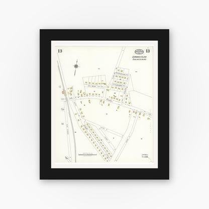 Old map wall art mockup — black gallery frame with white mat — Sanborn Fire Insurance Map from Andover, Essex County, Massachusetts (1923), Sheet #0013