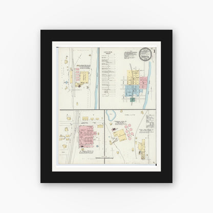 Old map wall art mockup — black gallery frame with white mat — Sanborn Fire Insurance Map from Toronto, Jefferson County, Ohio (1897), Sheet #0001