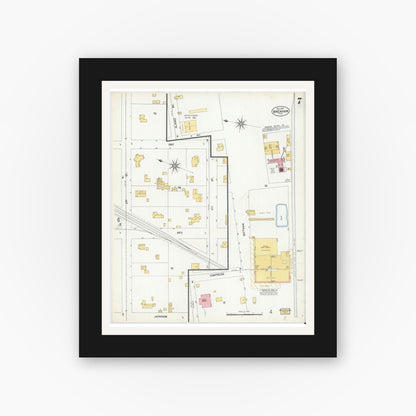 Old map wall art mockup — black gallery frame with white mat — Sanborn Fire Insurance Map from Brenham, Washington County, Texas (1901), Sheet #0007