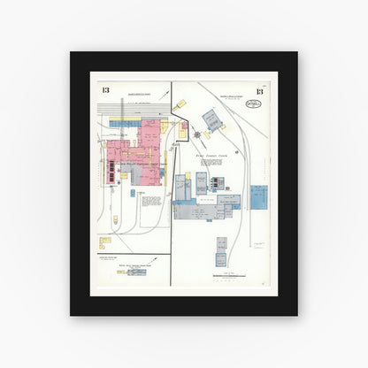 Old map wall art mockup — black gallery frame with white mat — Sanborn Fire Insurance Map from Catskill, Greene County, New York (1923), Sheet #0013