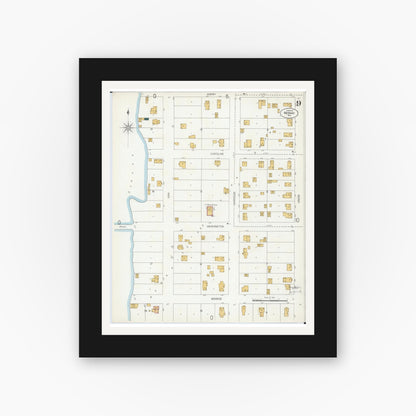 Old map wall art mockup — black gallery frame with white mat — Sanborn Fire Insurance Map from Neenah, Winnebago County, Wisconsin (1906), Sheet #0009