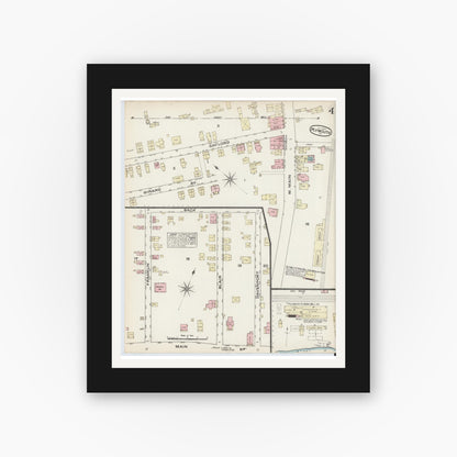 Old map wall art mockup — black gallery frame with white mat — Sanborn Fire Insurance Map from Plymouth, Luzerne County, Pennsylvania (1884), Sheet #0004