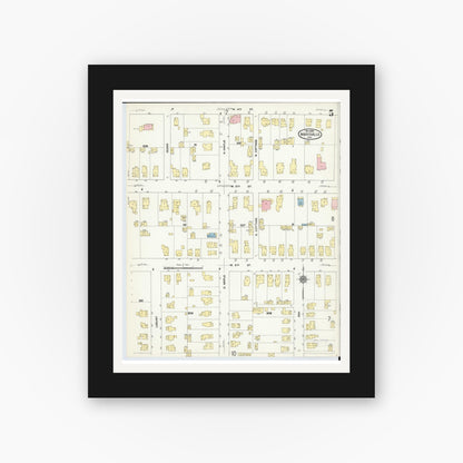 Old map wall art mockup — black gallery frame with white mat — Sanborn Fire Insurance Map from Marysville, Union County, Ohio (1910), Sheet #0005