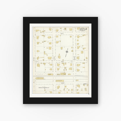 Old map wall art mockup — black gallery frame with white mat — Sanborn Fire Insurance Map from Gonzales, Gonzales County, Texas (1912), Sheet #0002