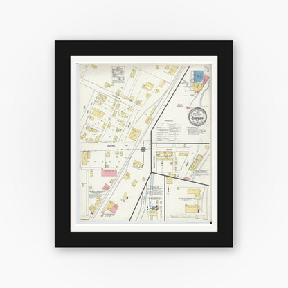 Old map wall art mockup — black gallery frame with white mat — Sanborn Fire Insurance Map from Camden, Preble County, Ohio (1911), Sheet #0001