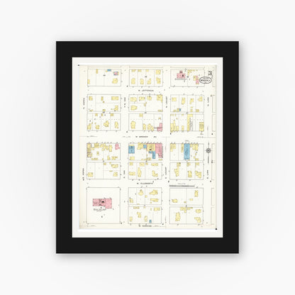Old map wall art mockup — black gallery frame with white mat — Sanborn Fire Insurance Map from Waverly, Bremer County, Iowa (1915), Sheet #0003