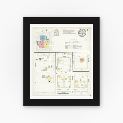 Old map wall art mockup — black gallery frame with white mat — Sanborn Fire Insurance Map from Groesbeck, Limestone County, Texas (1911), Sheet #0001