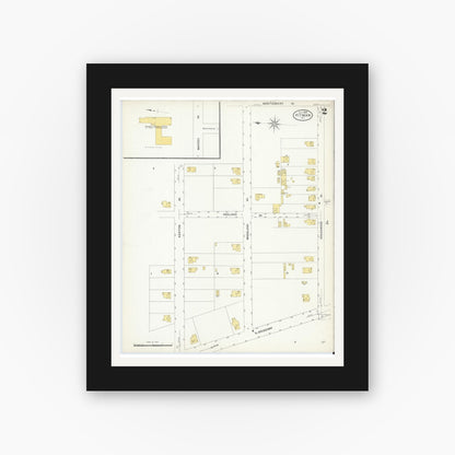 Old map wall art mockup — black gallery frame with white mat — Sanborn Fire Insurance Map from Pitman, Gloucester County, New Jersey (1908), Sheet #0002
