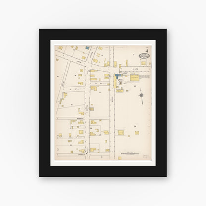 Old map wall art mockup — black gallery frame with white mat — Sanborn Fire Insurance Map from Graceville, Jackson County, Florida (1922), Sheet #0004