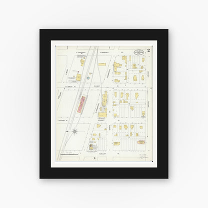 Old map wall art mockup — black gallery frame with white mat — Sanborn Fire Insurance Map from Litchfield, Meeker County, Minnesota (1903), Sheet #0002